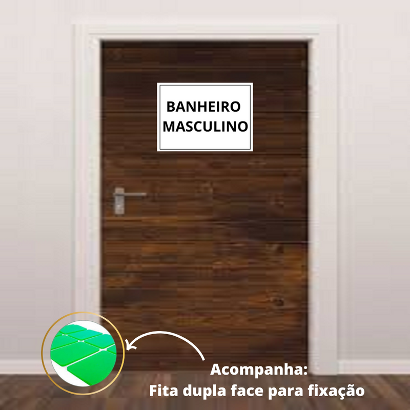 Placa sinalização 1/2 oficio banheiro masculino mdf natural