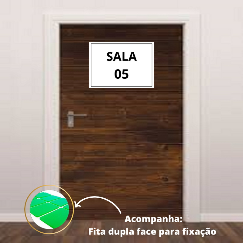 Placa sinalização 1/2 oficio sala 05 mdf branco