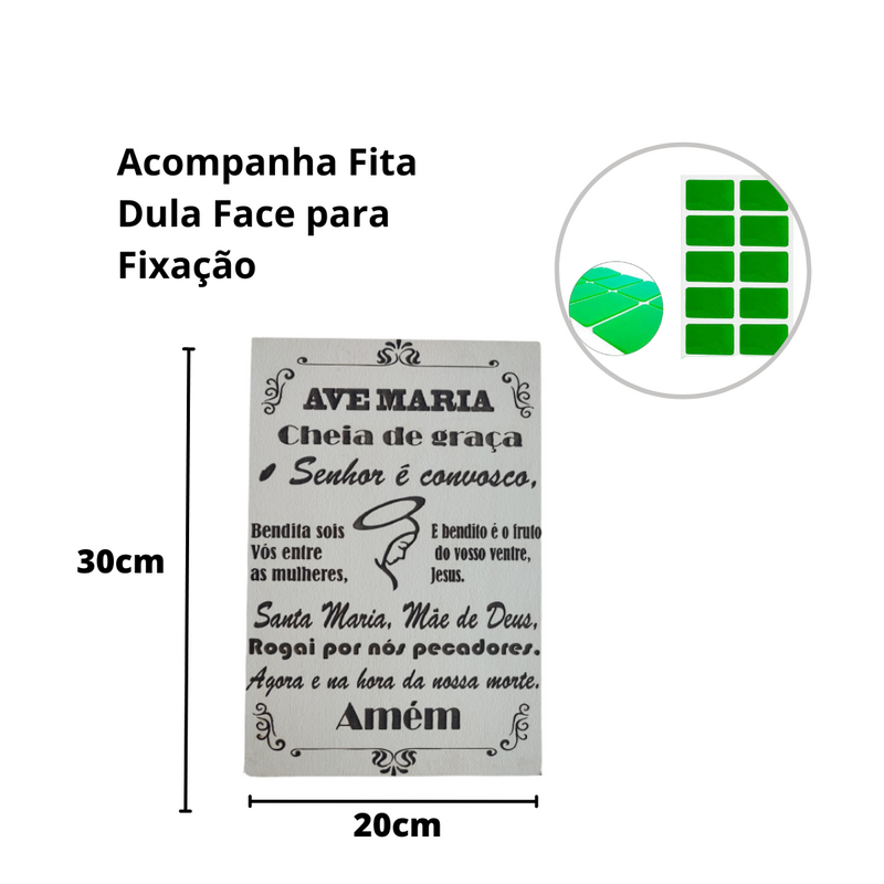 Oração Ave Maria gravada laser tamanho a4 MDF 3mm branco