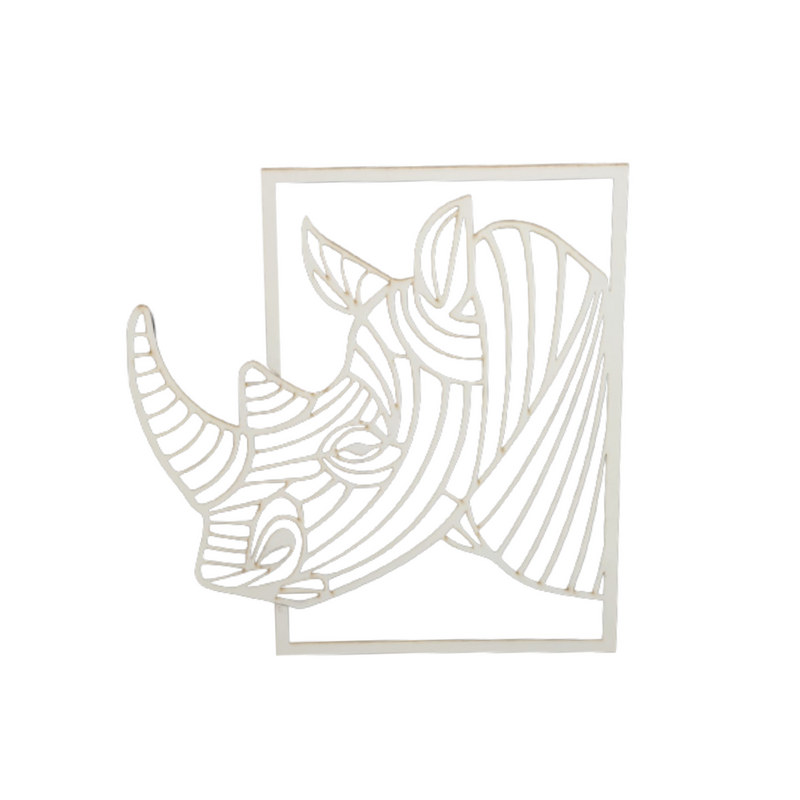 placa rinoceronte 3d decora‹o ambiente branco mdf 3mm