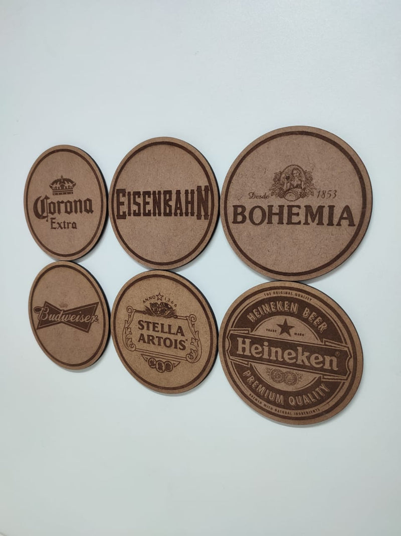kit bolacha copo cerveja com 6 unidades e suporte 3mm natural