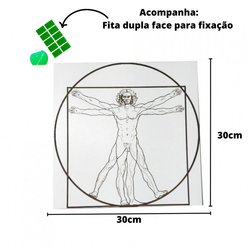 Quadro Decorativo Homem Vitruviano em MDF Branco