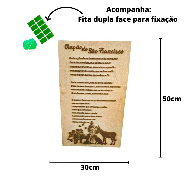 Quadro Oração de São Francisco de Assis em MDF 50x30 cm Branco