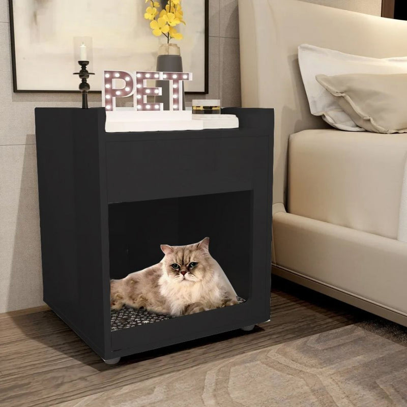 Mesa de Cabeceira/Cama Pet Preto Em Mdf