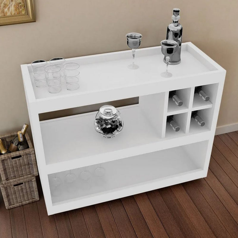 Aparador Bar Com Rodizios Branco Em Mdf