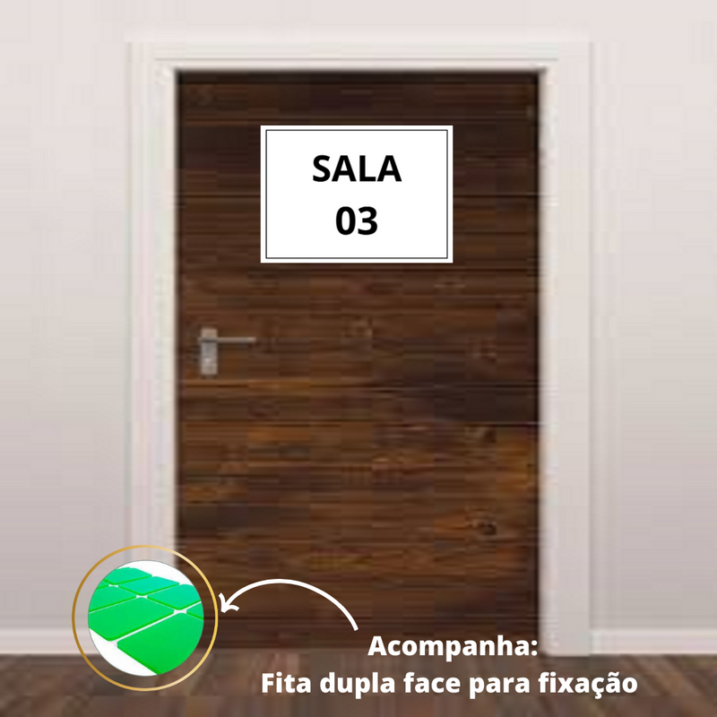 Placa sinalização 1/2 oficio sala 03 mdf natural