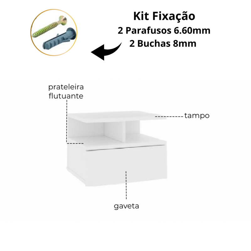 Mesa de Cabeceira Prateleira Flutuante 1 gaveta Branco Em Mdf
