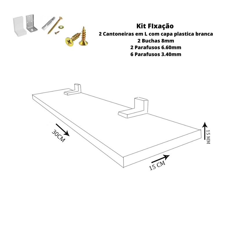 Prateleira Simples 30x15 cm Com Suporte Em Mdf