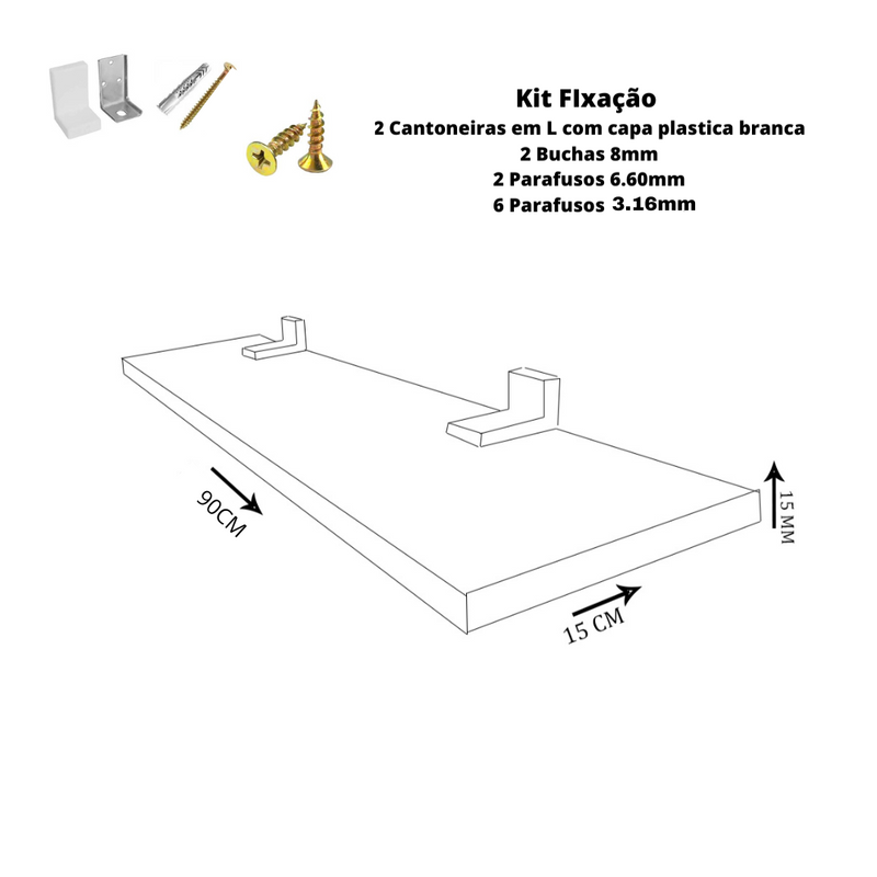 Prateleira Simples Madeirado 90X15 cm Com Suporte Em Mdf