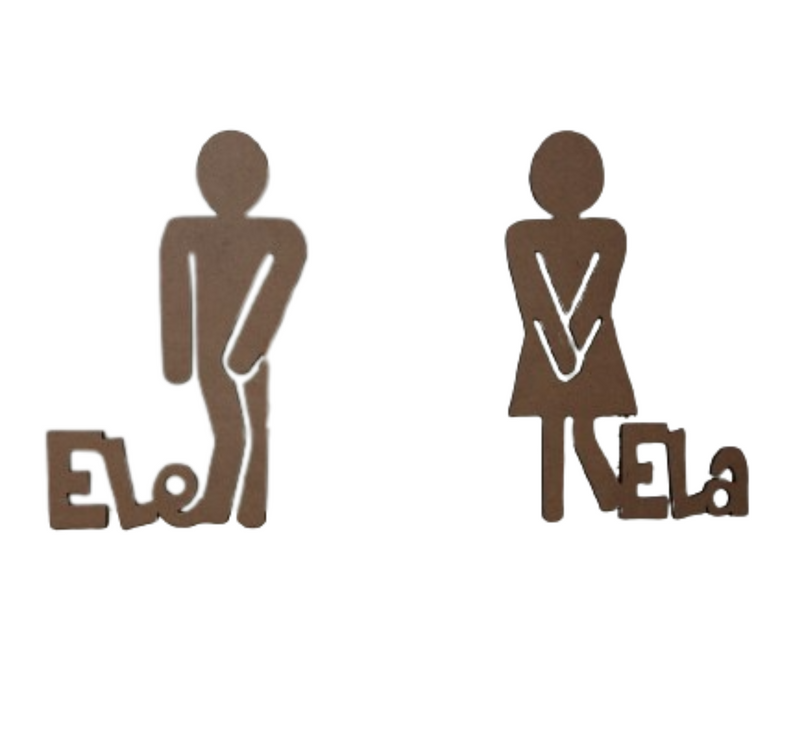 Plaquinha Para Banheiro ele ela par kit 2 peças natural