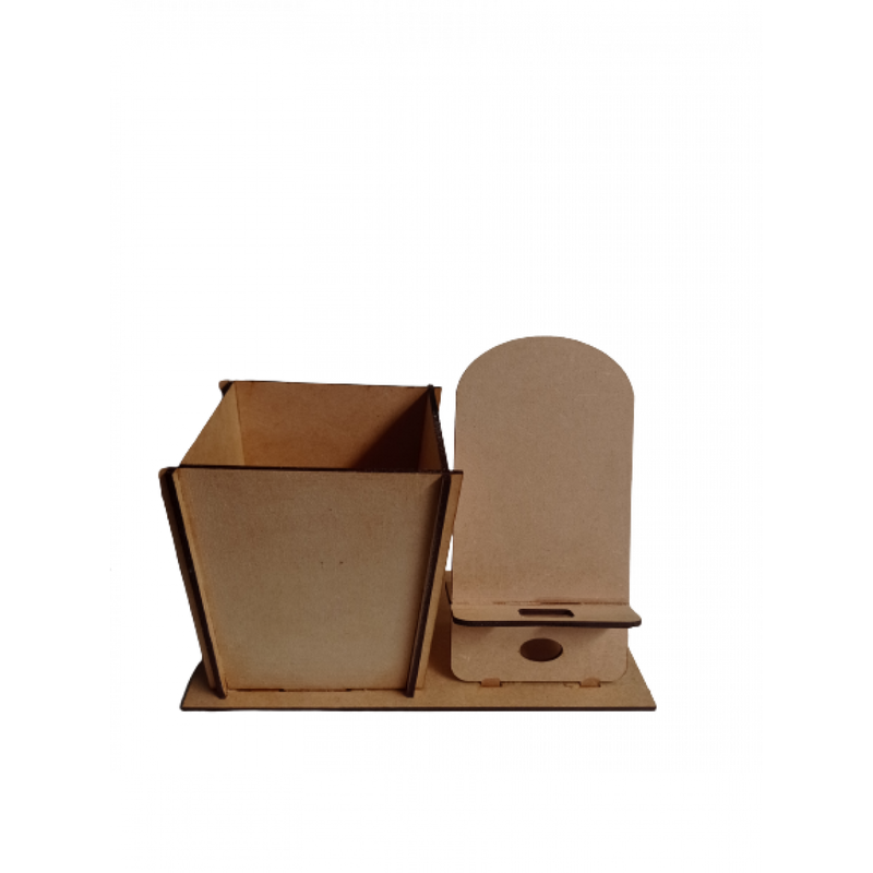 Porta Canetas Suporte Para Celular  Em Mdf Natural