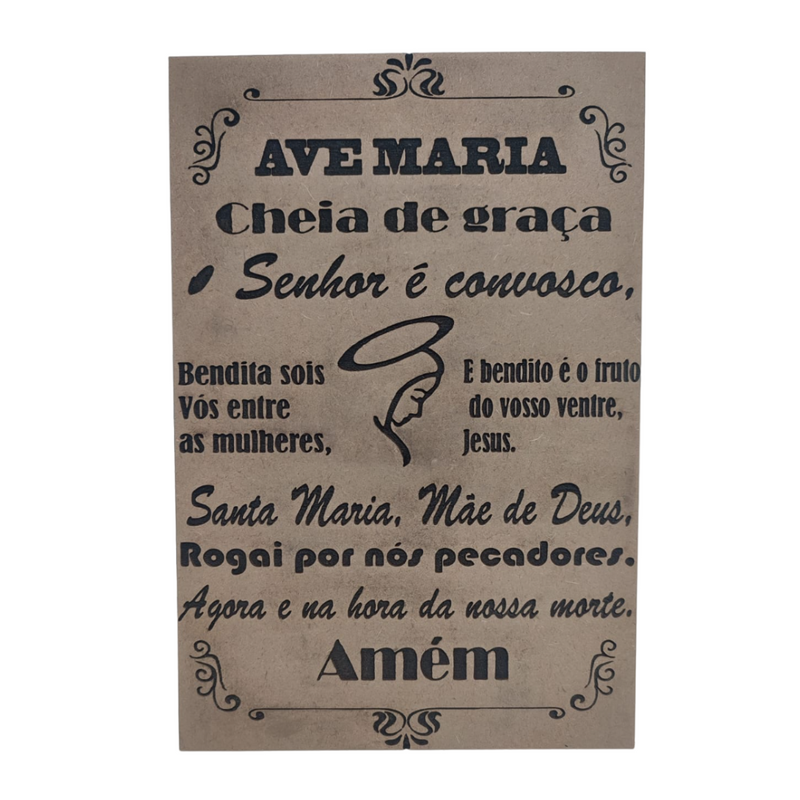 Oração Ave Maria gravada laser tamanho A4 mdf 3mm natural