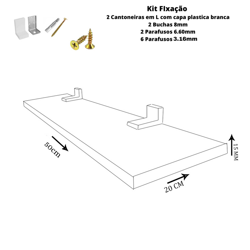Prateleira Simples 50x20cm Com Borda Em Mdf Natural