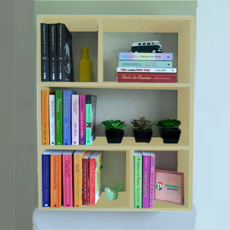 Estante de Parede Multiuso Decoração Livros Natural Em Mdf