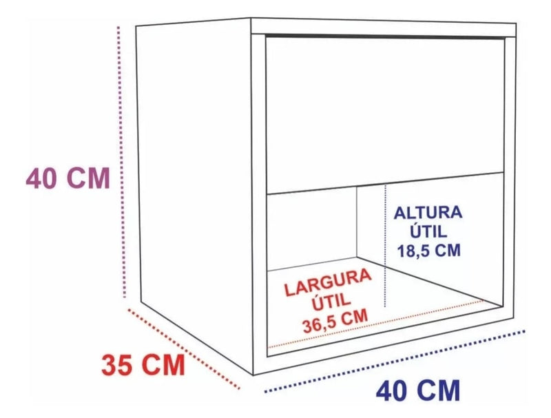 Mesa de cabeceira c Gaveta Secreta Lado Direito Mdf Branco