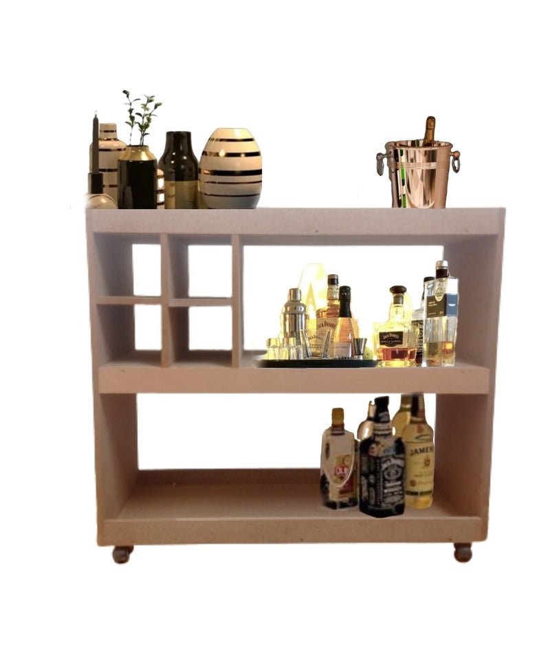 Aparador Bar Com Rodizios Natural Em Mdf