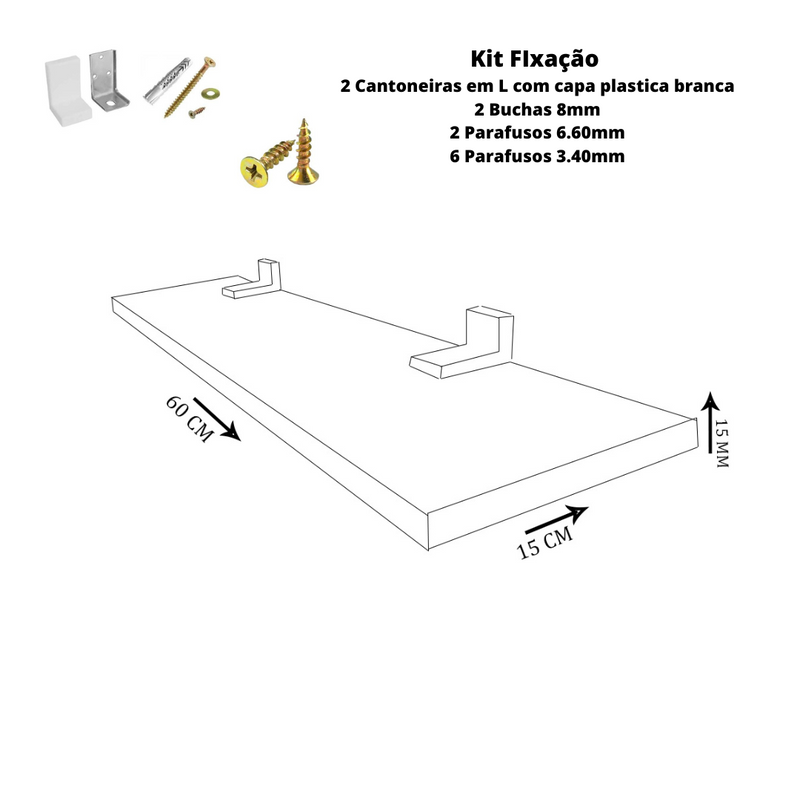 Pratelelira Linha furta-Cor Em Mdf Com Borda De Pvc 60x15 cm