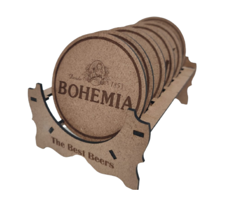 kit bolacha copo cerveja com 6 unidades e suporte 3mm natural