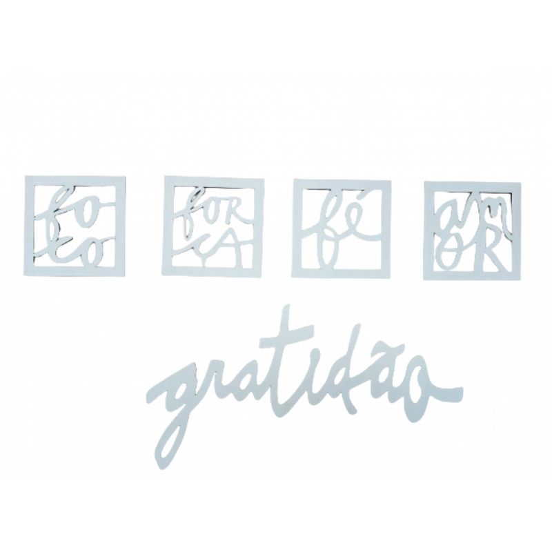 Kit Plaquinha Decorativa Gratidão Com 4 Quadrinhos Decorativo Branco