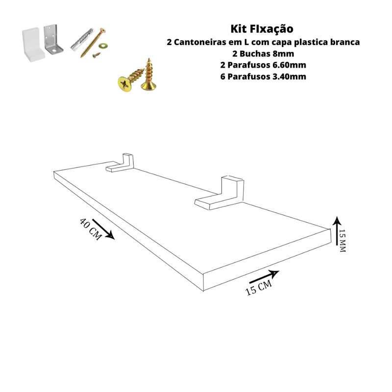 Prateleira Linha Furta-Cor Borda De Pvc Branco 40x15 cm