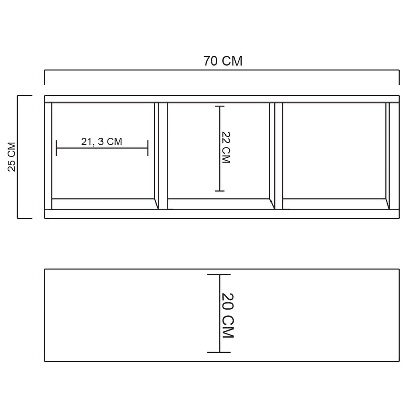 Nicho Triplo 70x30x20 Madeirado Em Mdf