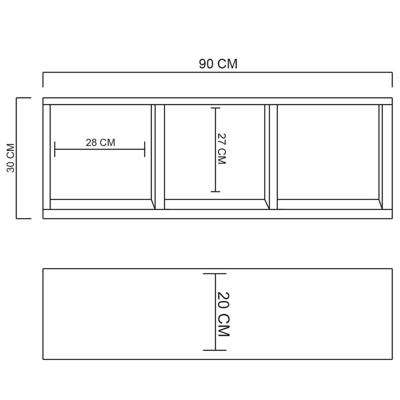 Nicho Triplo 90x30x20 Madeirado Em Mdf