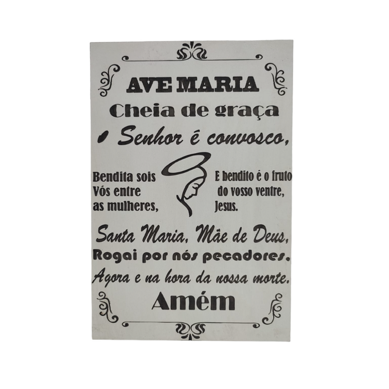 Oração Ave Maria gravada laser tamanho a4 MDF 3mm branco