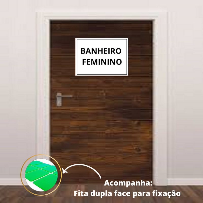 Placa sinalização 1/2 oficio banheiro feminino MDF natural