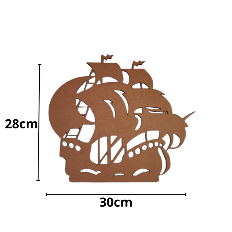 Quadro Decorativo Navio Pirata MDF Natural