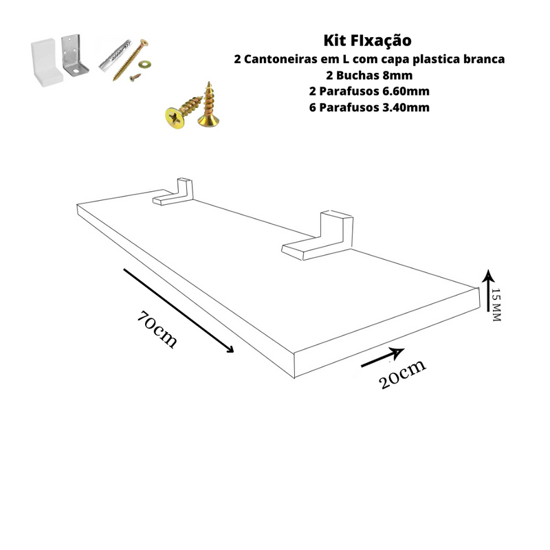 Prateleira Linha Furta-Cor com Borda de Pvc Branco 70x20 cm