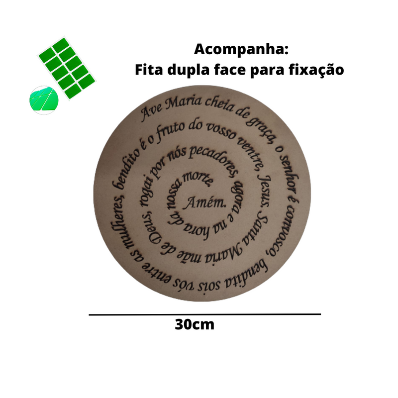 Oração Ave Maria Mandala 30 cm gravado MDF 3mm natural