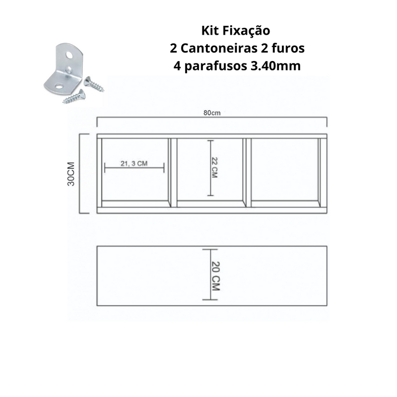 Nicho Triplo 80x30x20 Natural Em Mdf
