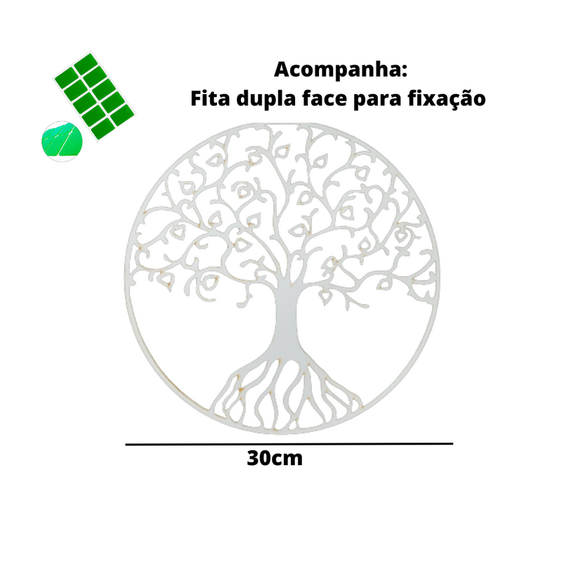 Mandala 30 cm Árvore frutos vida mdf 3mm branco