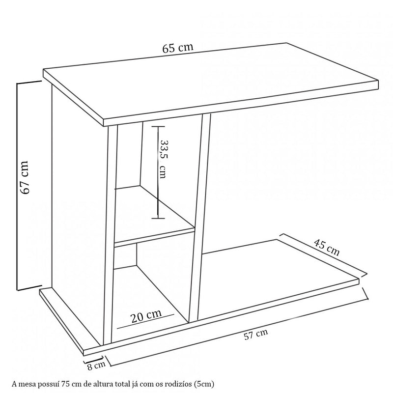 Mesa Com Rodizio Em Mdf Branco