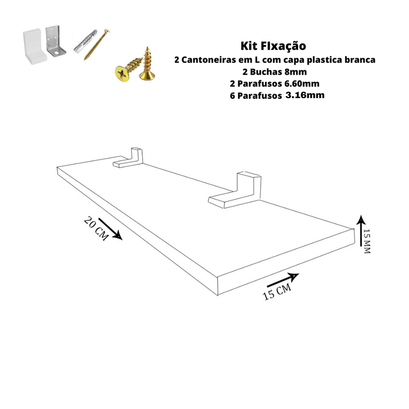 Prateleira Simples 20x15 Cm com suporte Em Mdf Preto