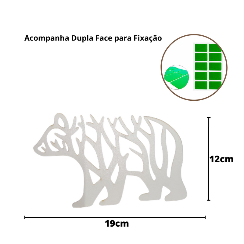 Urso Decorativo raízes MDF 3mm branco 19x11 cm