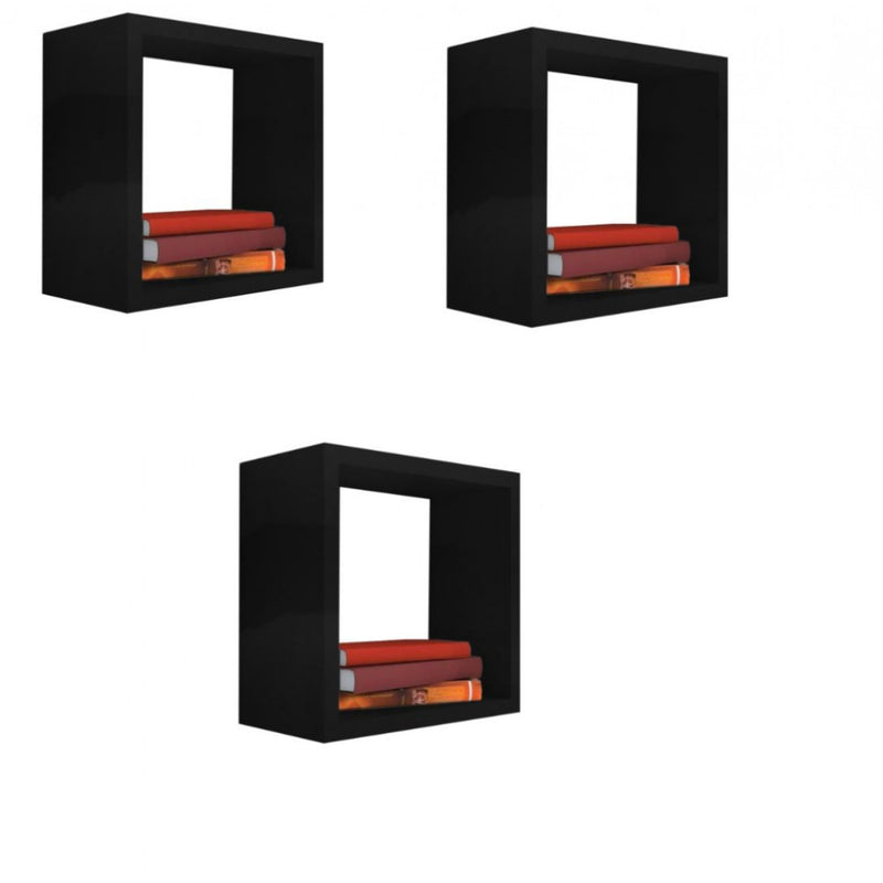 Kit 3 Nicho Decorativo 55X55X20 cm Preto Em Mdf
