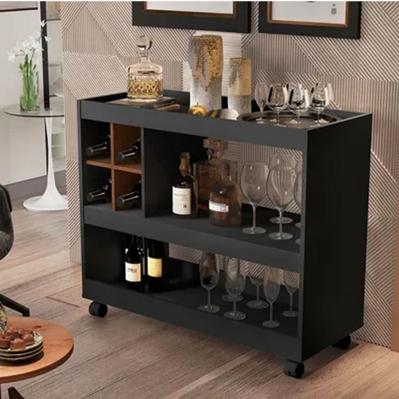 Aparador Bar Com Rodizios Preto Em Mdf