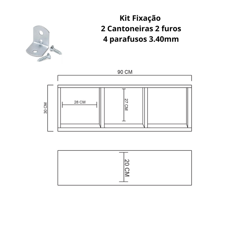 Nicho Triplo 90x30x20 Madeirado Em Mdf