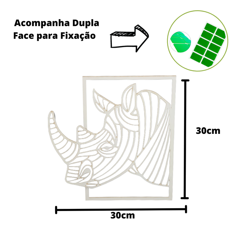 placa rinoceronte 3d decora‹o ambiente branco mdf 3mm