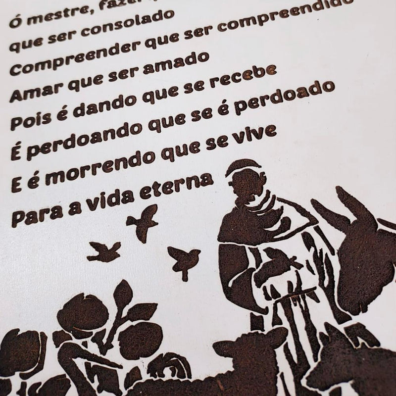 Quadro Oração de São Francisco de Assis em MDF 50x30 cm Branco