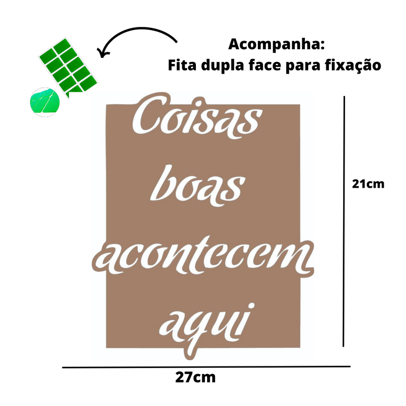 Quadro Decorativo "Coisas Boas Acontecem Aqui" Branco Em Mdf