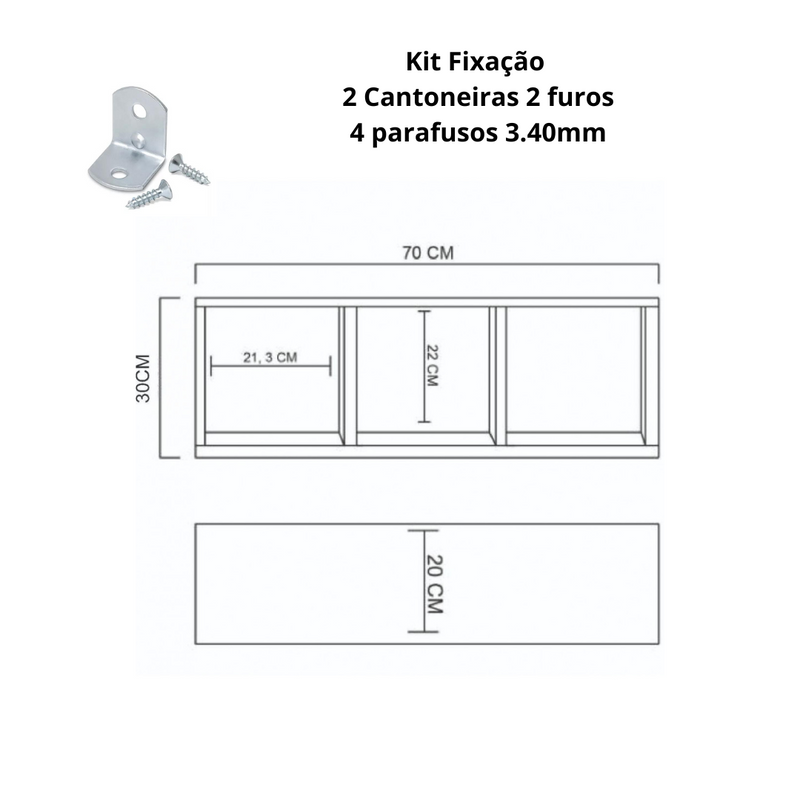 Nicho Triplo 70x30x20 Branco Em Mdf