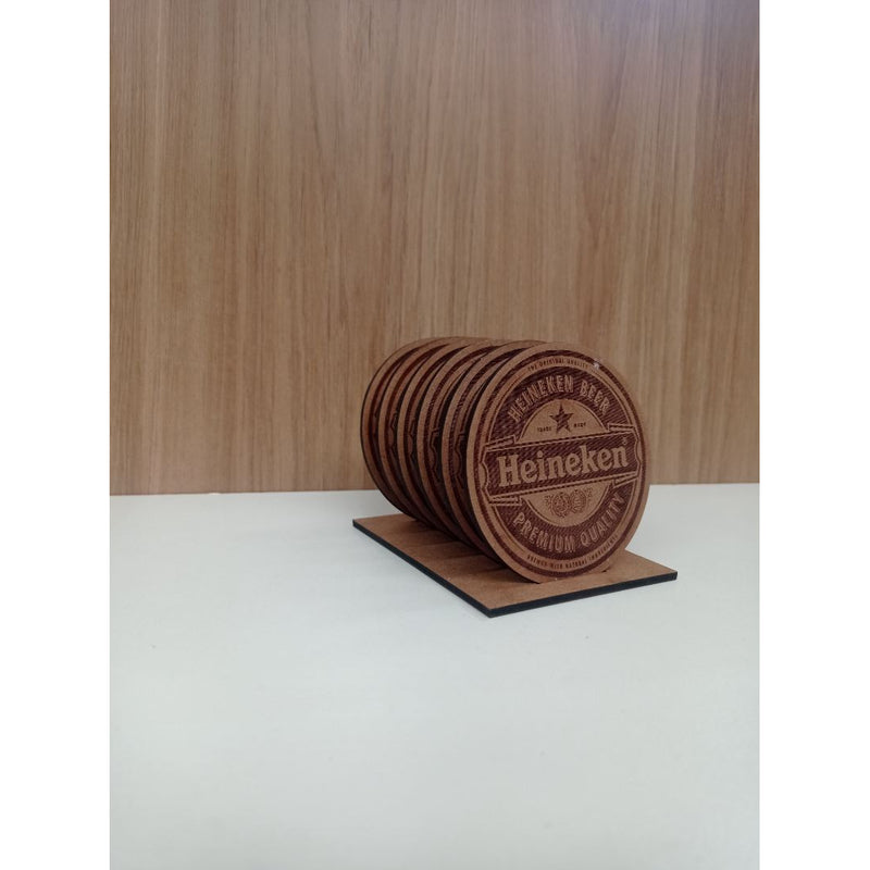 Porta Copo Heineken Natural Em Mdf