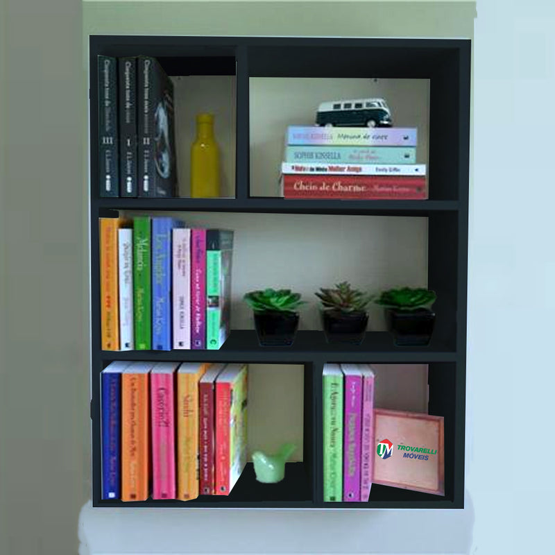 Estante de Parede Multiuso Decoração Livro Preto Em Mdf