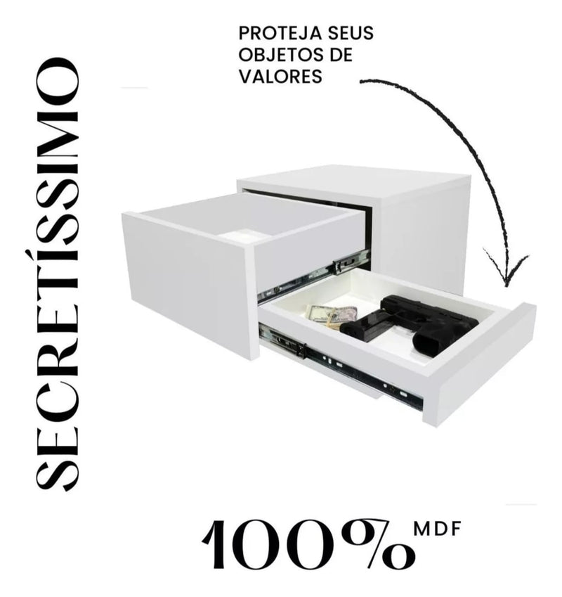 Mesa de Cabeceira c Gaveta Secreta Lado Esquerdo Mdf Branco