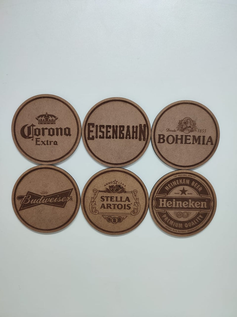 kit bolacha copo cerveja com 6 unidades e suporte 3mm natural