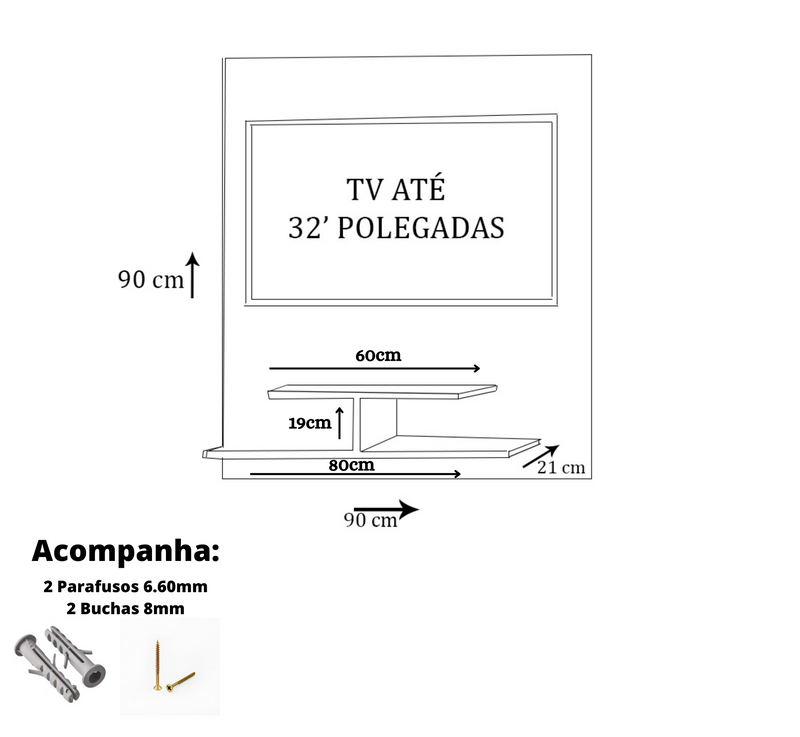 Painel Para Tv Até 32 Polegadas Preto Em Mdf