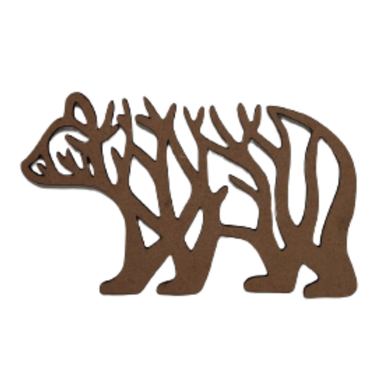 Urso decorativo raízes MDF 3mm natural cru 19x11 cm