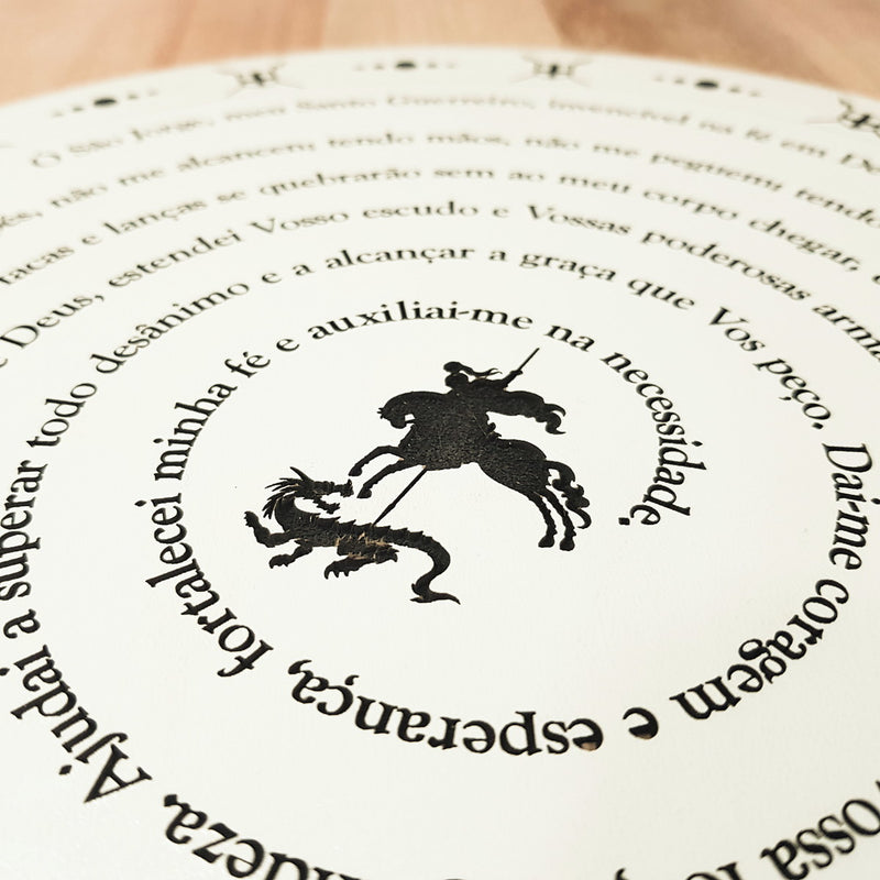 Mandala Oração de São Jorge em MDF 60 cm Branco